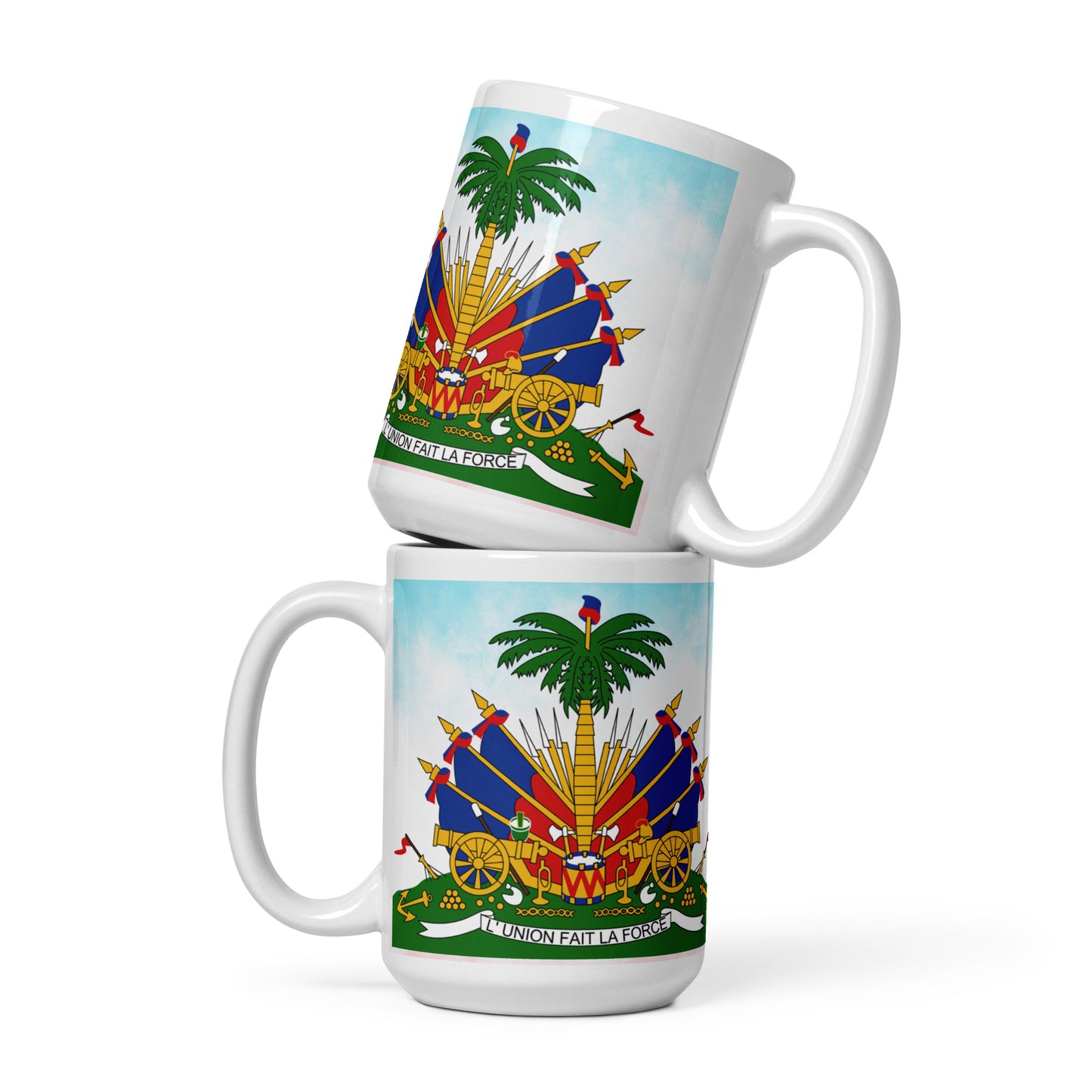 White glossy mug ( Haitian Emblem )