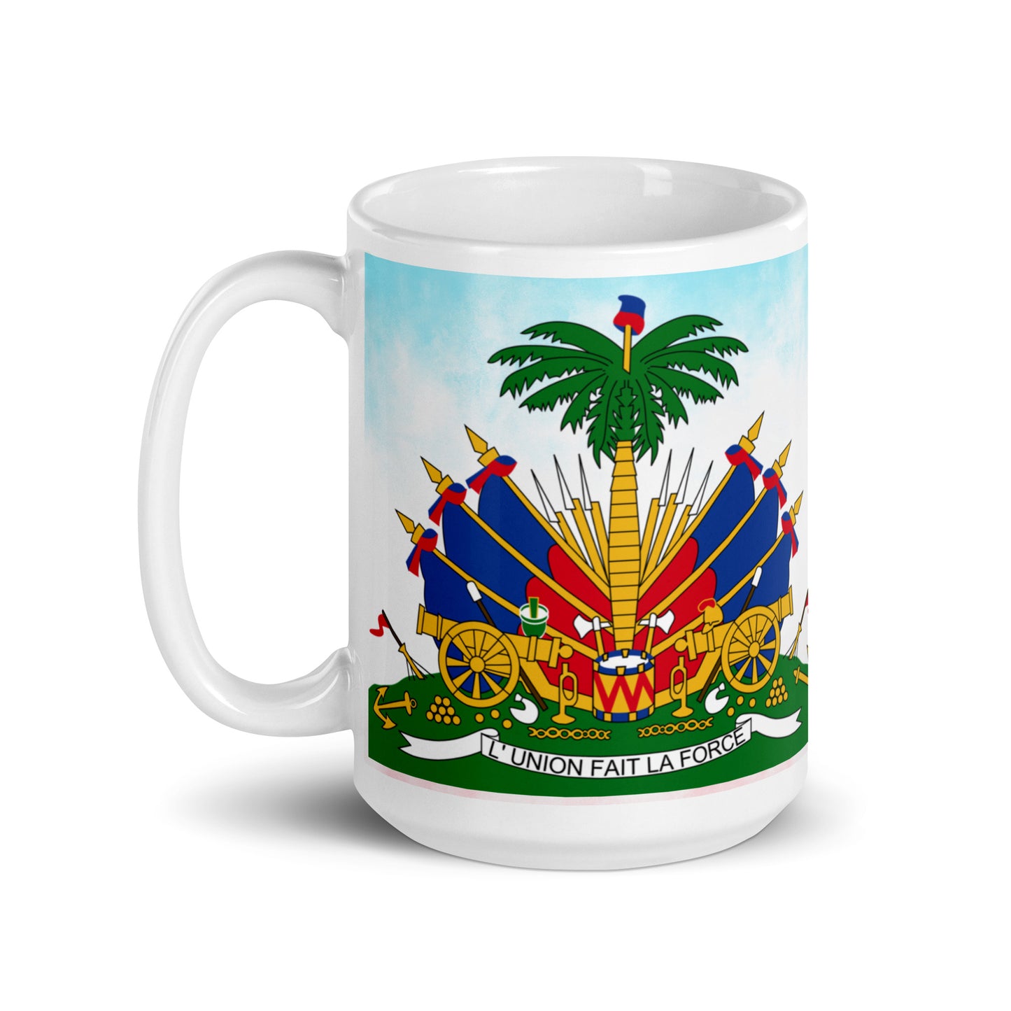White glossy mug ( Haitian Emblem )