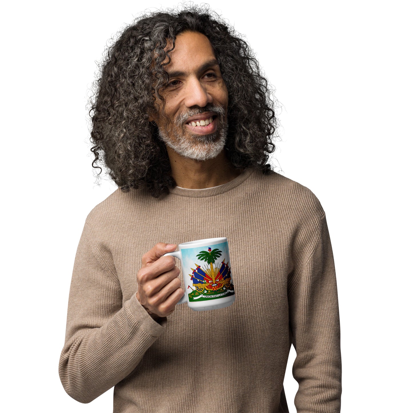 White glossy mug ( Haitian Emblem )