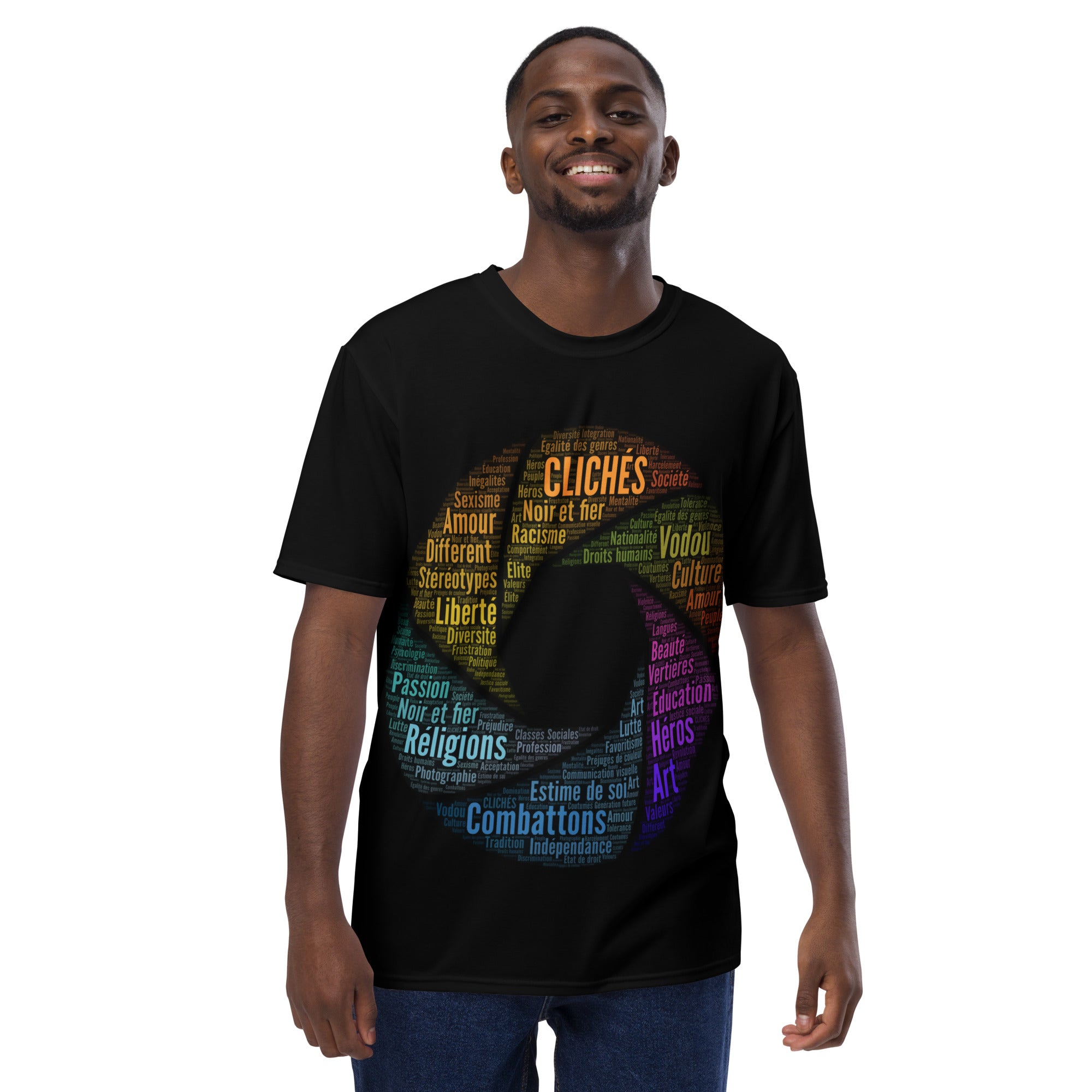 Stereotypes-photography-Gender equality-creativity-word cloud-motivation-patriotism-black and proud-men's t-shirt