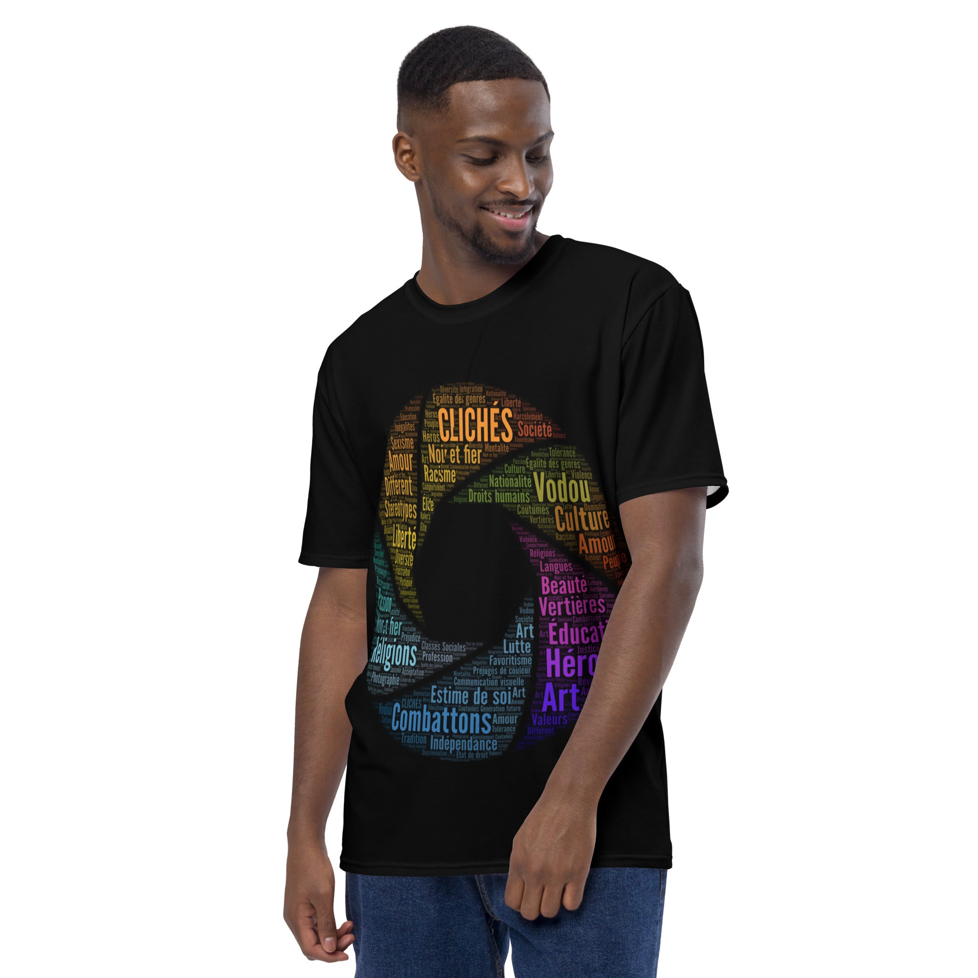 Stereotypes-photography-Gender equality-creativity-word cloud-motivation-patriotism-black and proud-men's t-shirt