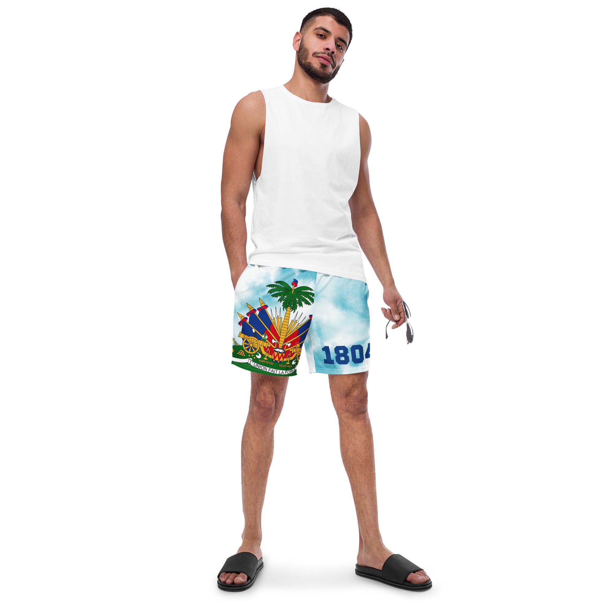 Men's swim trunks-summer activities-Haitian emblem-stay cool-théo gallery expo-théo photography