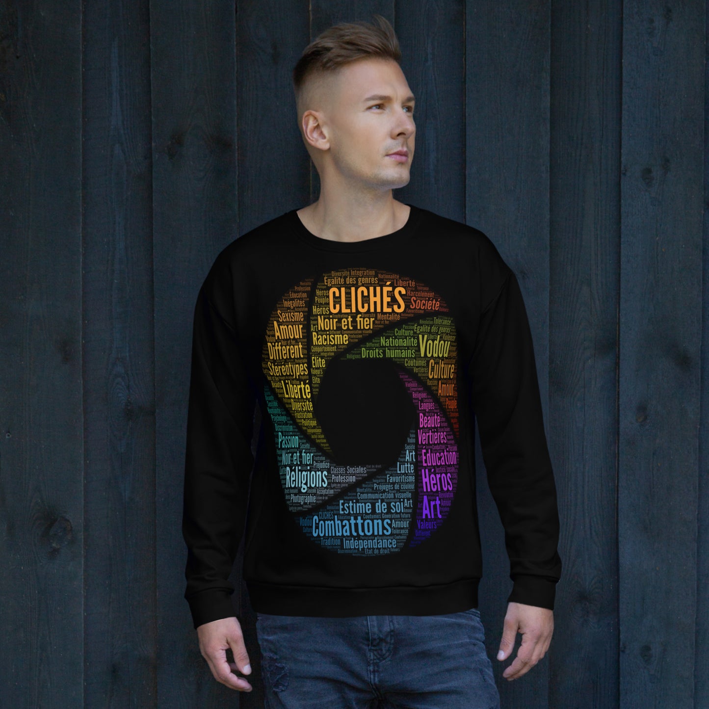 Stereotypes-photography-Gender equality-creativity-word cloud-motivation-patriotism-black and proud-sweatshirt
