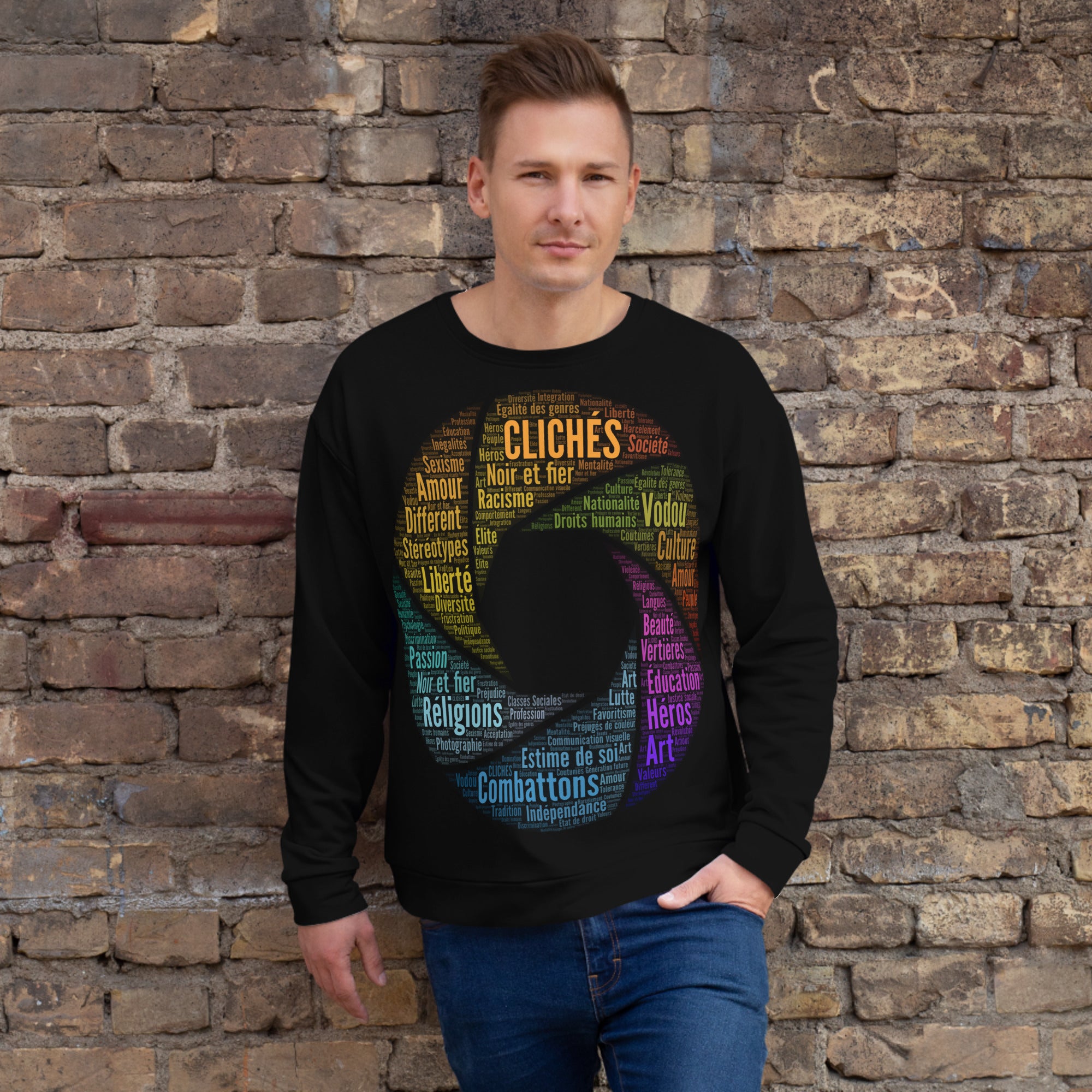 Stereotypes-photography-Gender equality-creativity-word cloud-motivation-patriotism-black and proud-sweatshirt-unisex