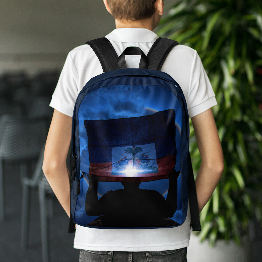 backpack-halo lumineux-haitian flag- waving flag