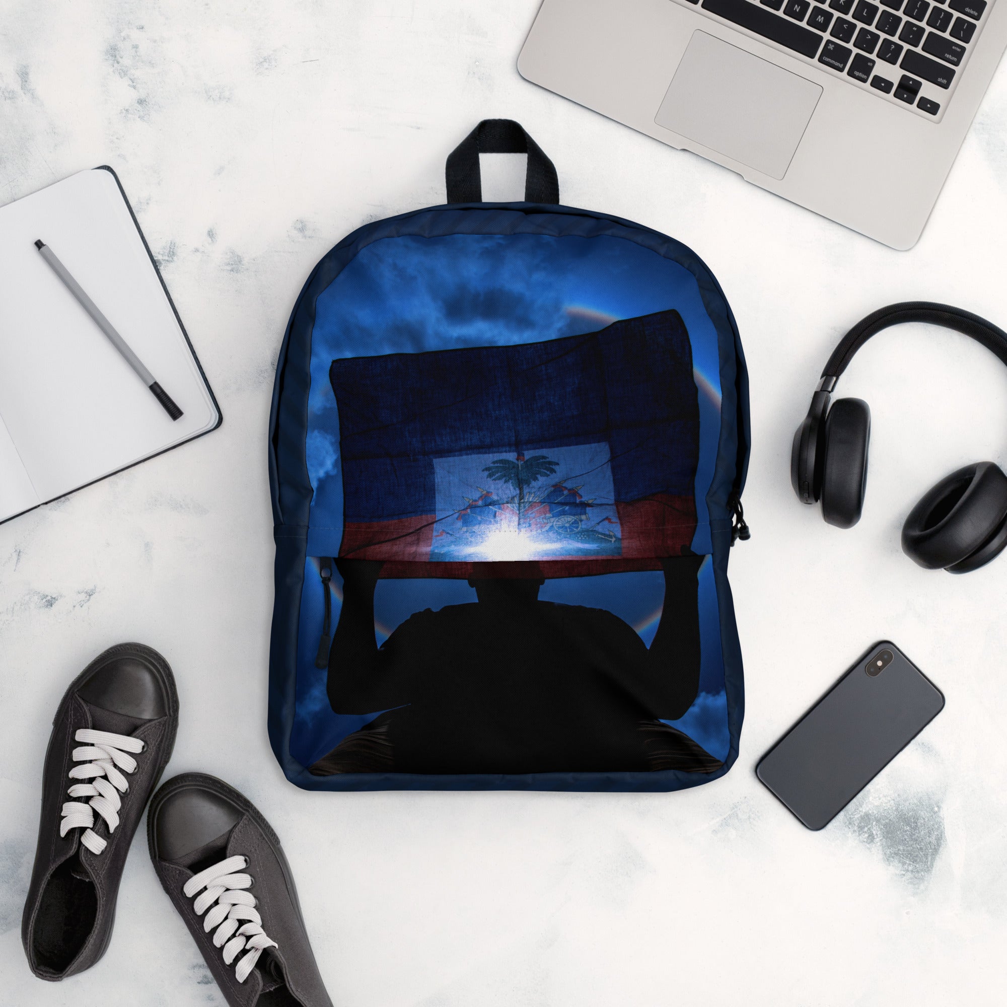 backpack-halo lumineux-haitian flag- waving flag