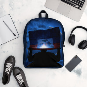 backpack-halo lumineux-haitian flag- waving flag