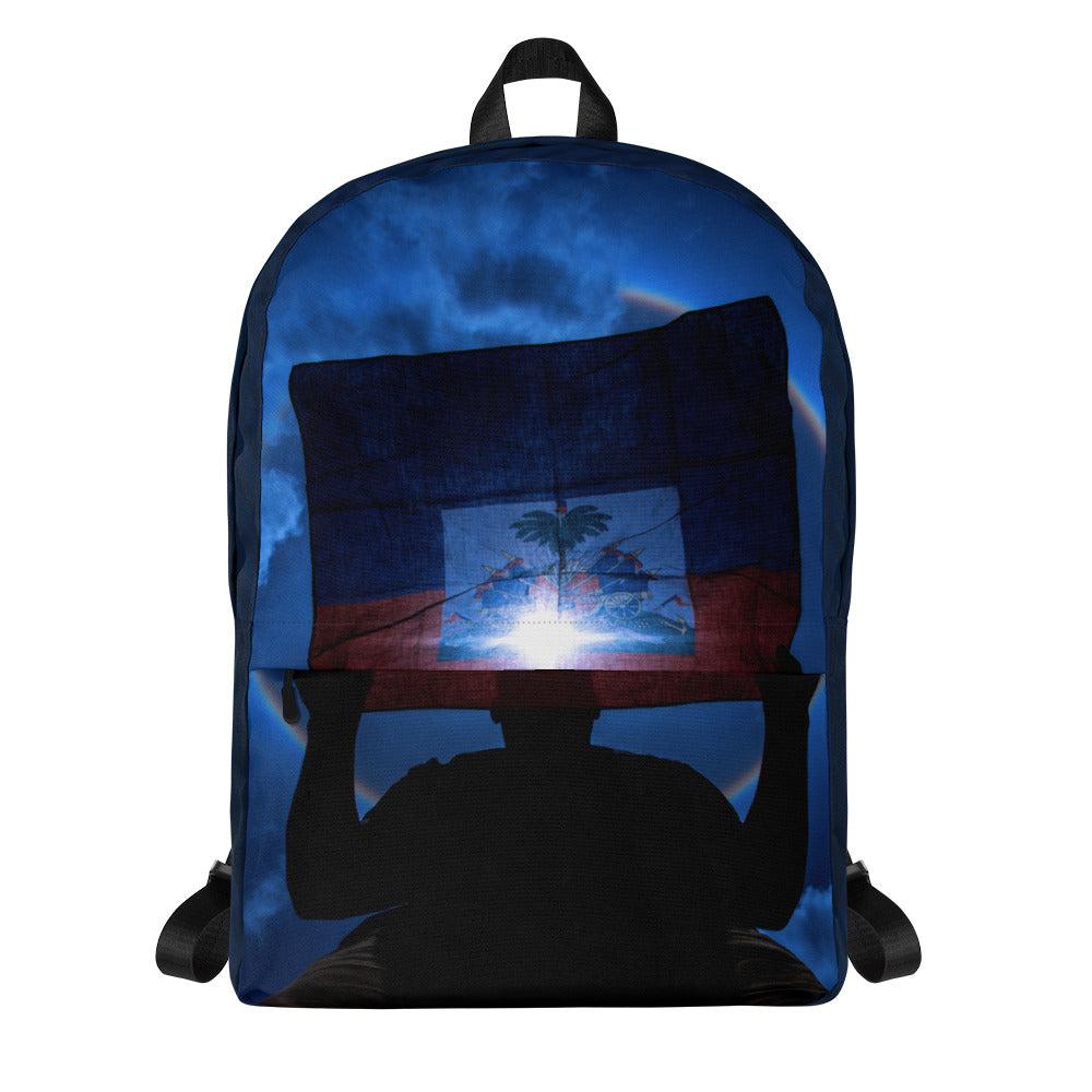 backpack-halo lumineux-haitian flag- waving flag