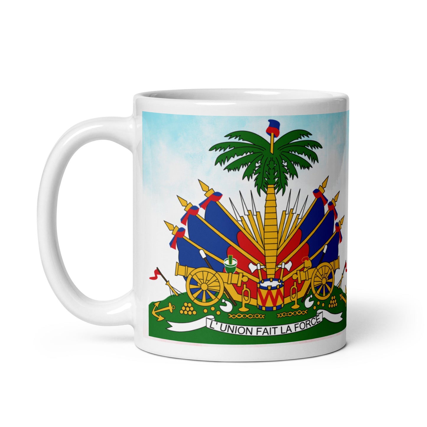 White glossy mug ( Haitian Emblem )