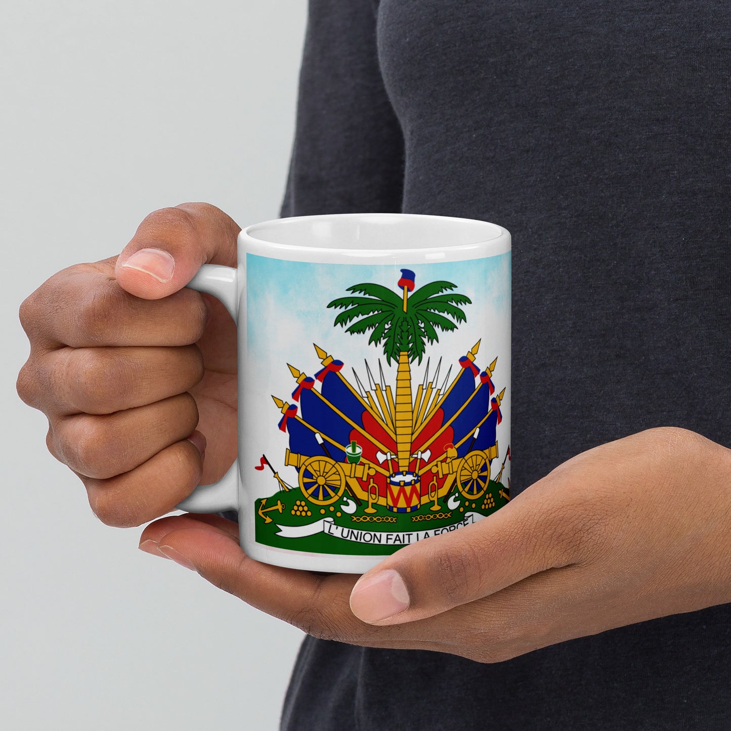 White glossy mug ( Haitian Emblem )