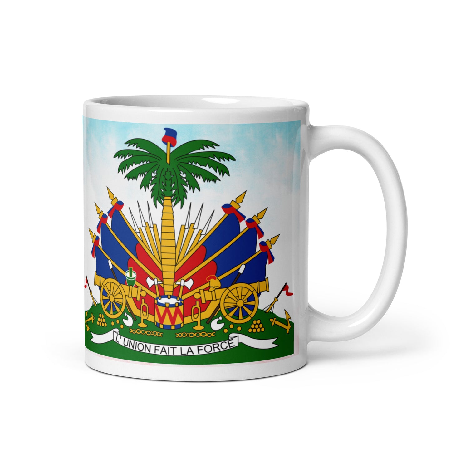 White glossy mug ( Haitian Emblem )