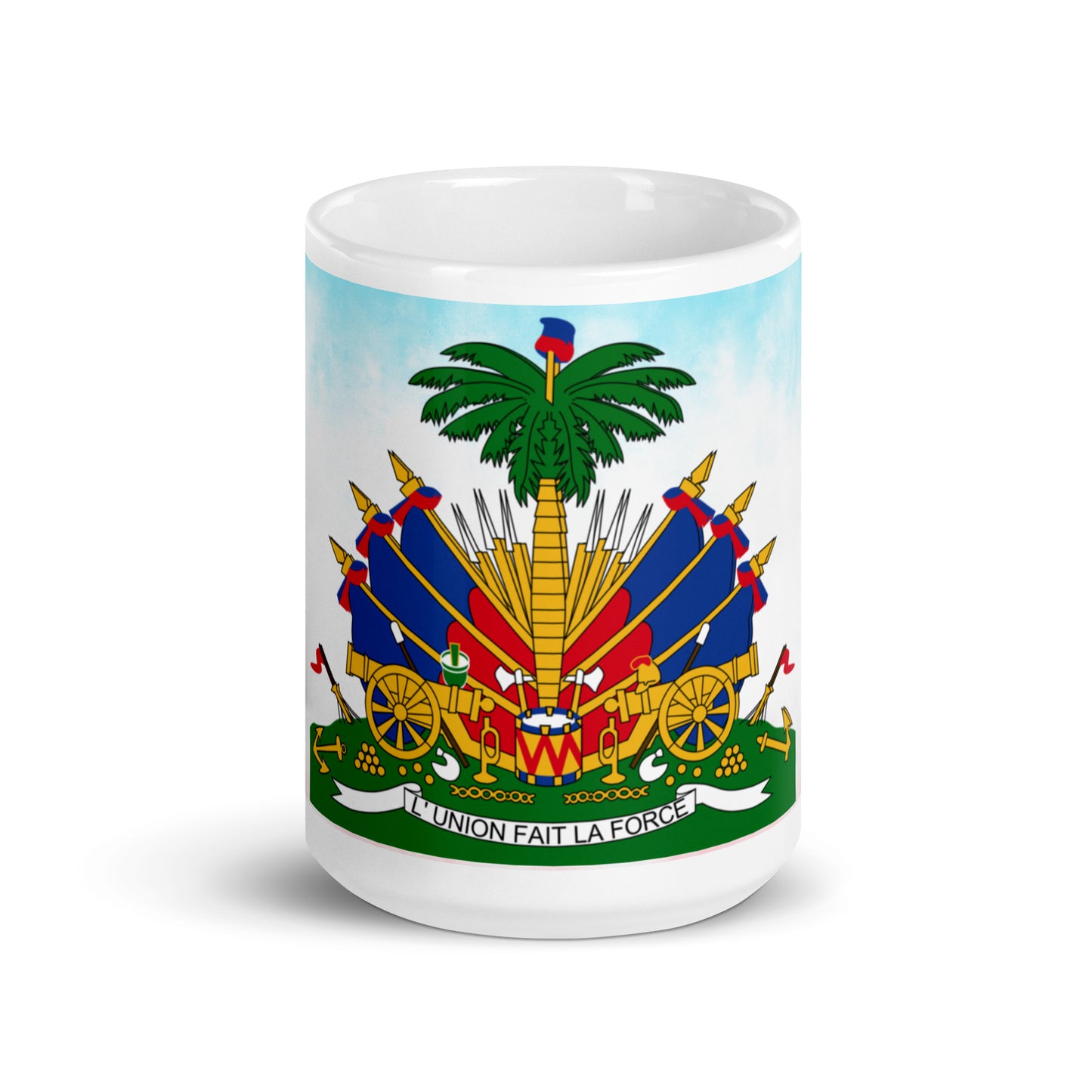 White glossy mug ( Haitian Emblem )