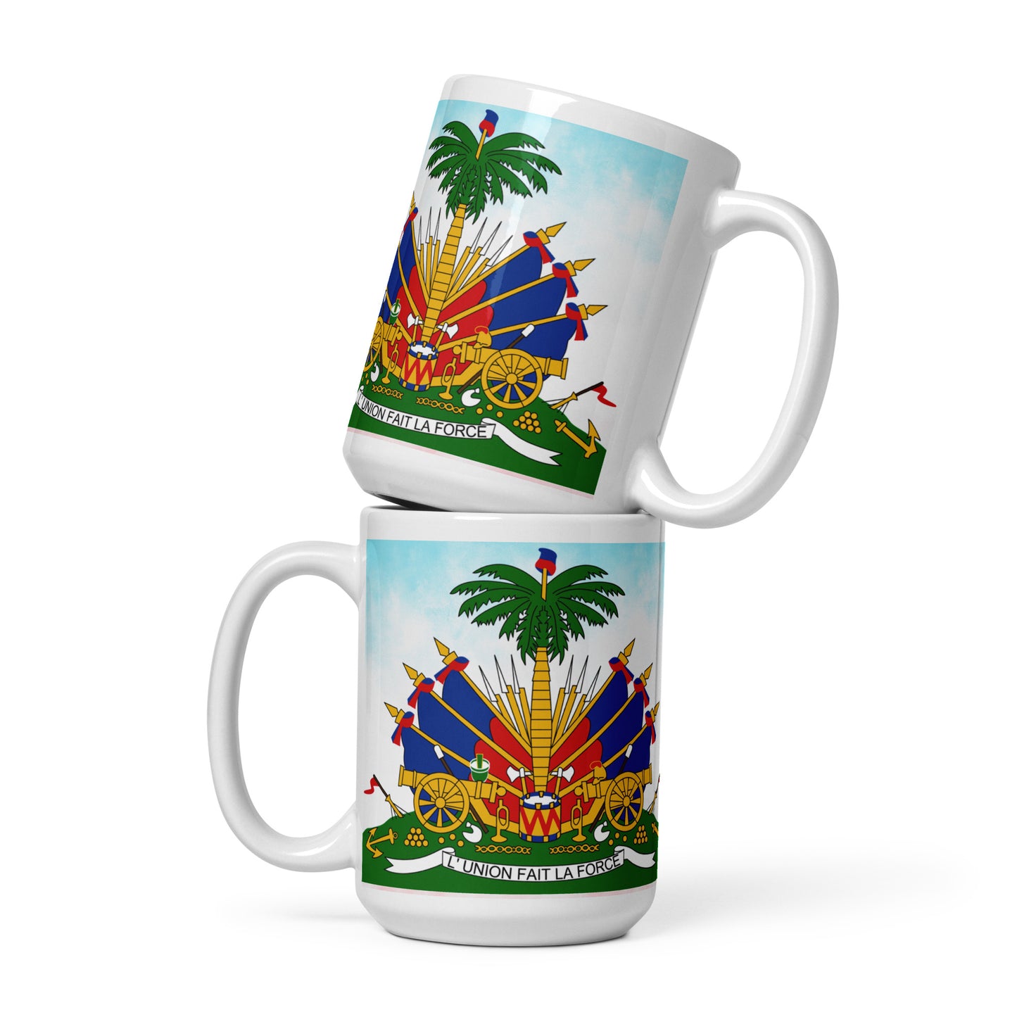 White glossy mug ( Haitian Emblem )