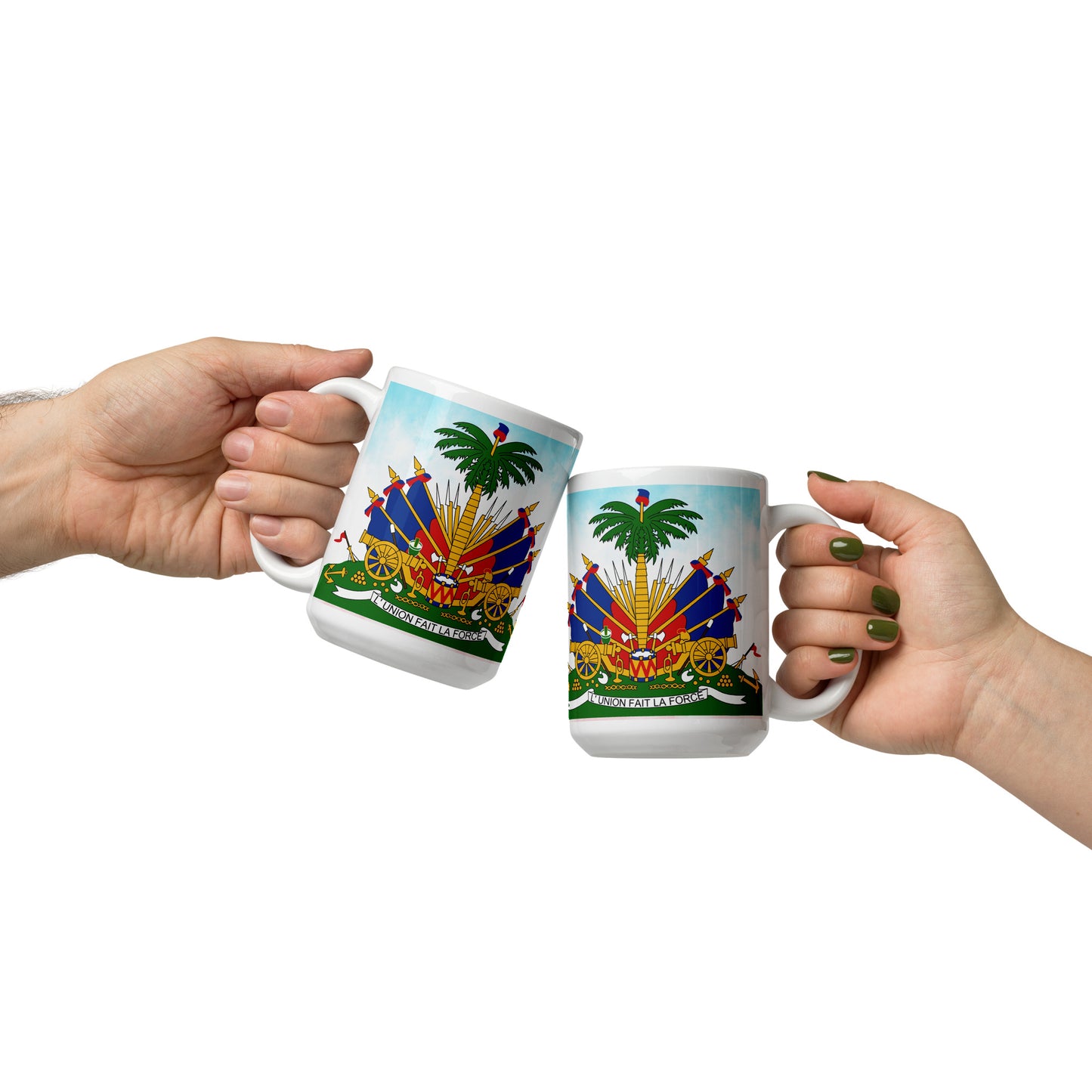 White glossy mug ( Haitian Emblem )