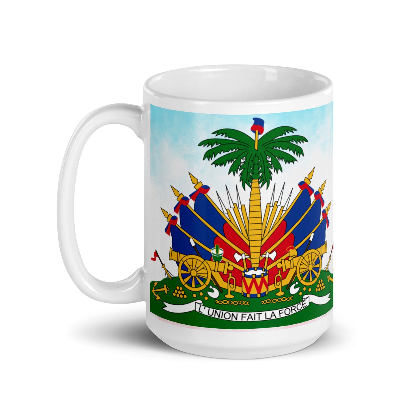 White glossy mug ( Haitian Emblem )