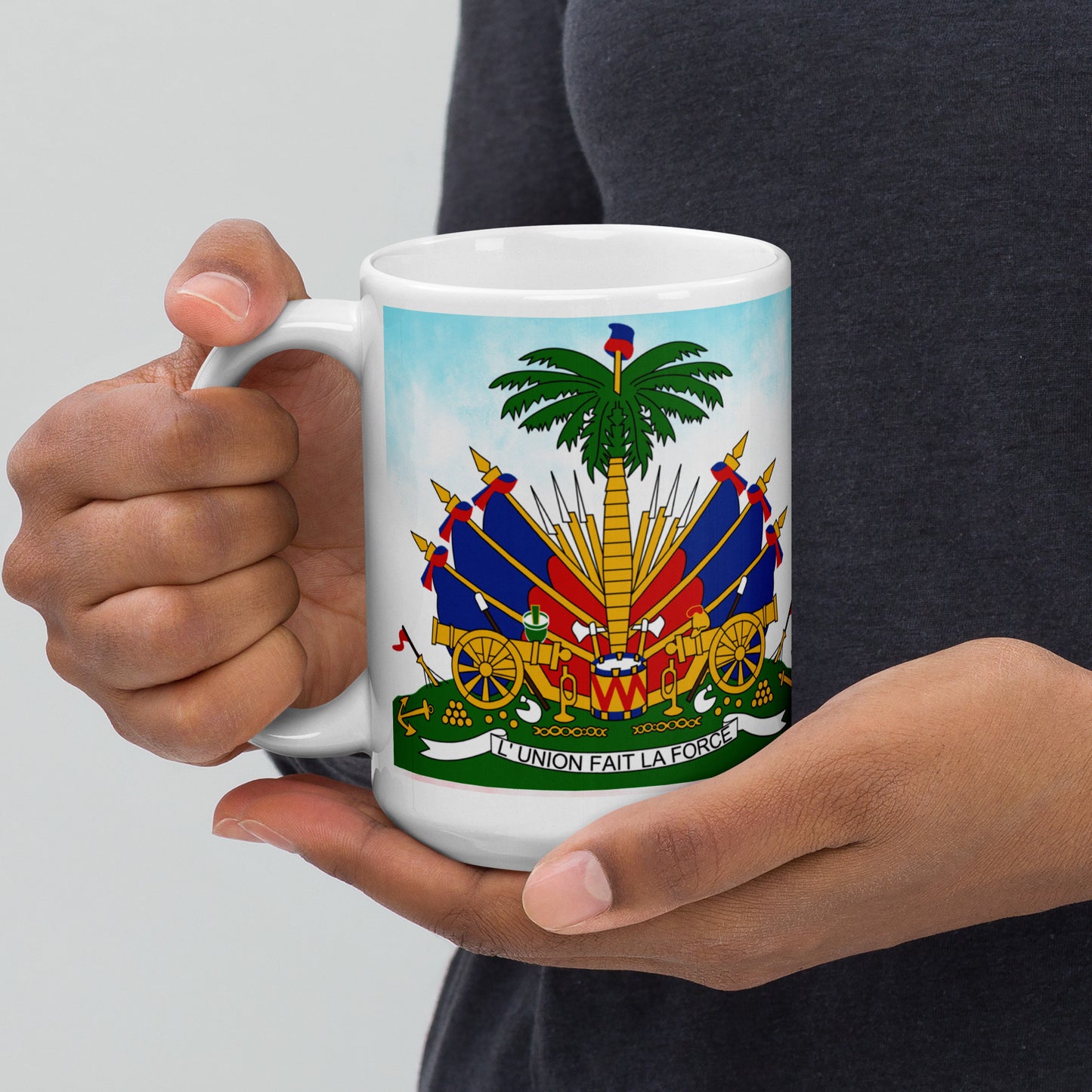 White glossy mug ( Haitian Emblem )