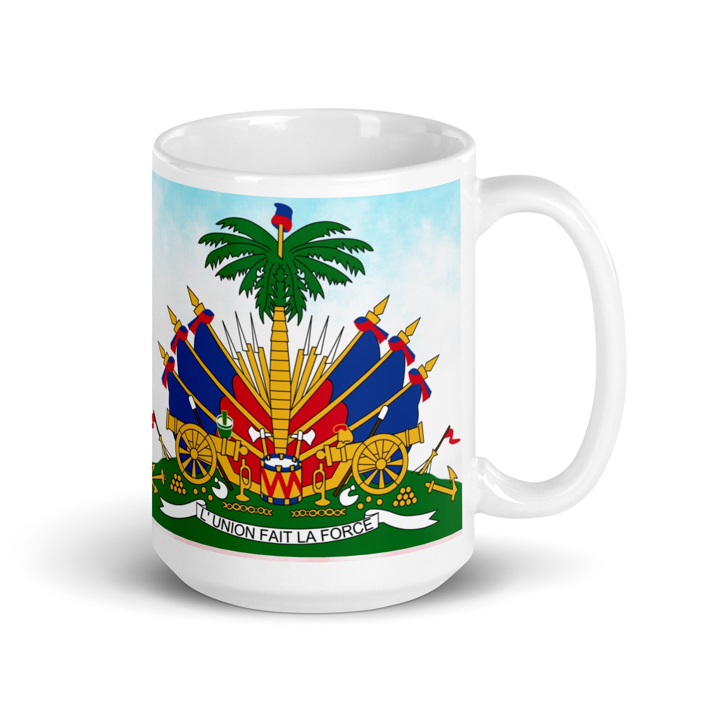 White glossy mug ( Haitian Emblem )